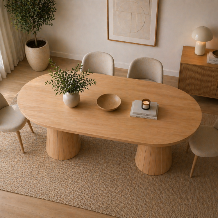 Tamamı Doğal Gürgen Masif Ahşap Yemek Masası 160x90 cm – Oval Modern Tasarım