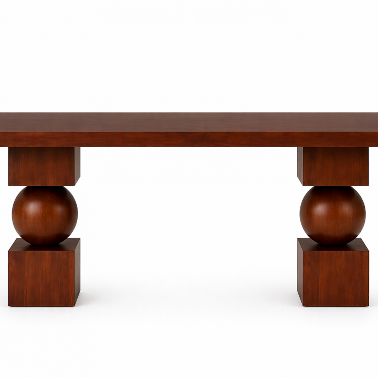 Heykelsi Küre Ayaklı Masif Ahşap Yemek Masası – Modern Tasarım – Minimal & Şık