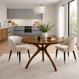 Masif Ahşap Mega Boy 110 cm Yuvarlak Yemek Masası – El Yapımı Estetik Ayaklı