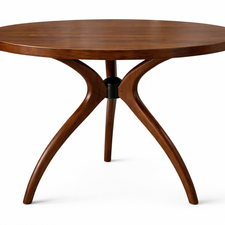 Masif Ahşap Mega Boy 110 cm Yuvarlak Yemek Masası – El Yapımı Estetik Ayaklı