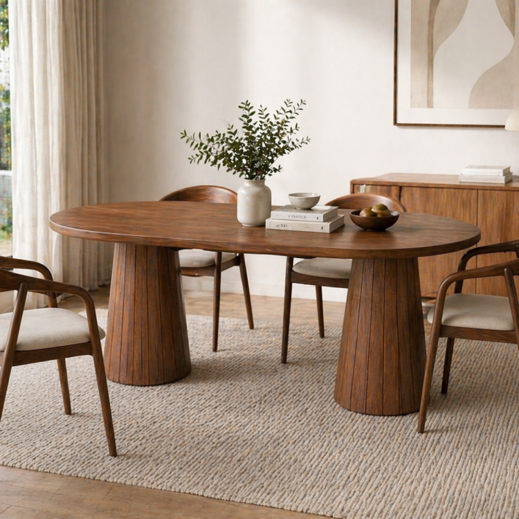 Tamamı Doğal Gürgen Masif Ahşap Yemek Masası 160x90 cm – Oval Modern Tasarım