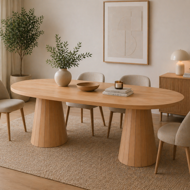 Tamamı Doğal Gürgen Masif Ahşap Yemek Masası 160x90 cm – Oval Modern Tasarım