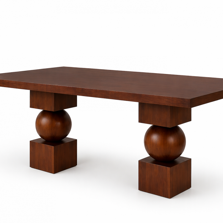 Heykelsi Küre Ayaklı Masif Ahşap Yemek Masası – Modern Tasarım – Minimal & Şık