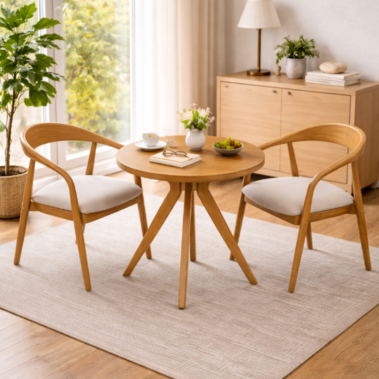 Modern Ahşap 2 Kişilik Masa Sandalye Takımı – Minimal Tasarım