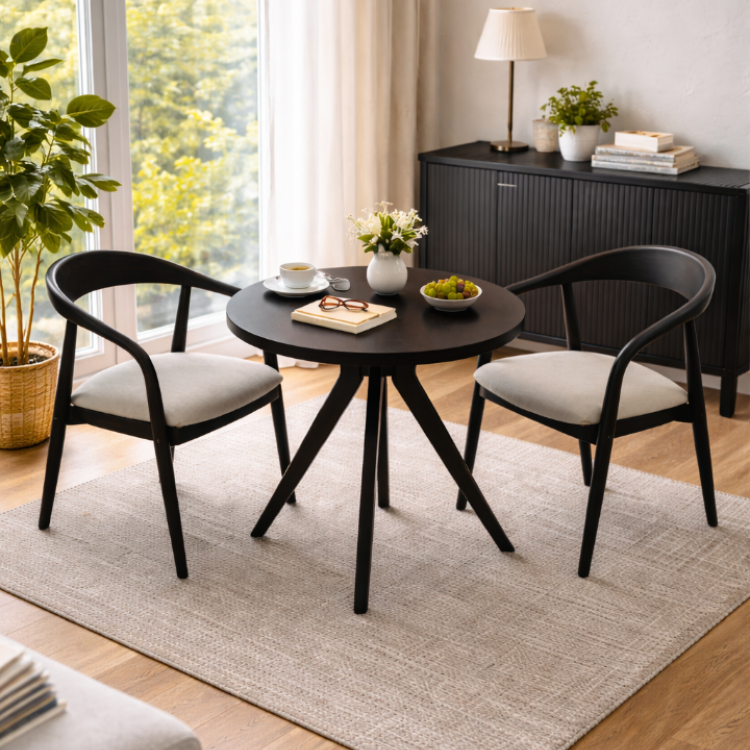 Modern Ahşap 2 Kişilik Masa Sandalye Takımı – Minimal Tasarım