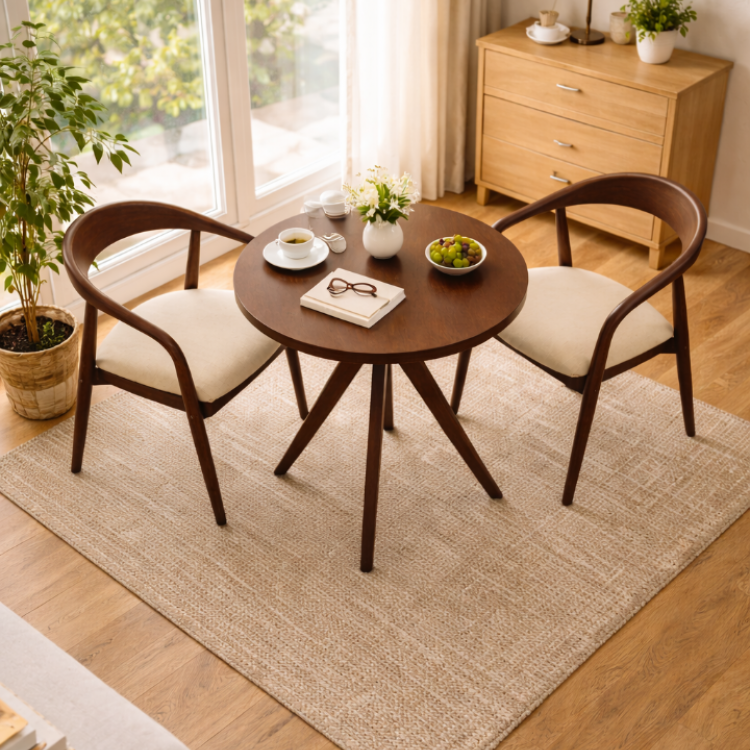 Modern Ahşap 2 Kişilik Masa Sandalye Takımı – Minimal Tasarım