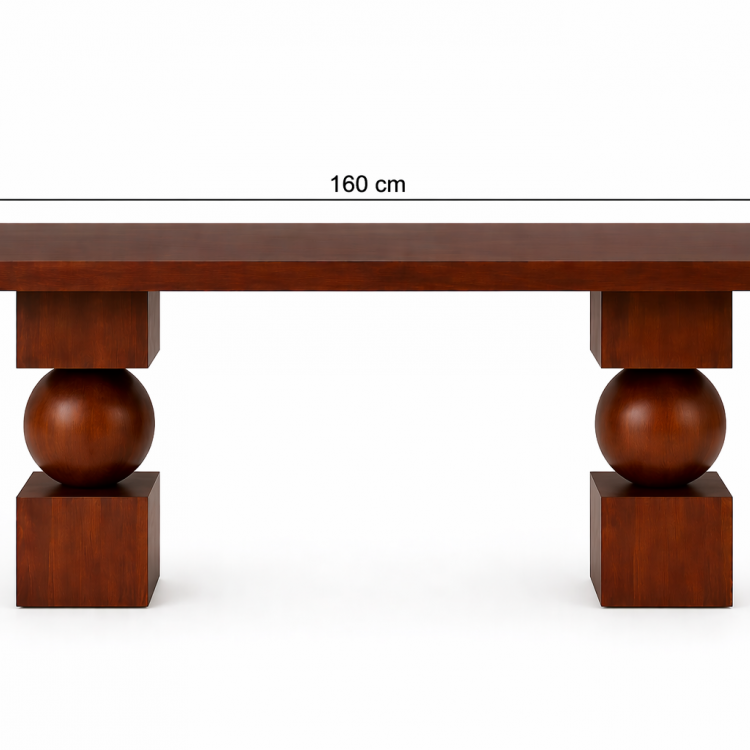 Heykelsi Küre Ayaklı Masif Ahşap Yemek Masası – Modern Tasarım – Minimal & Şık