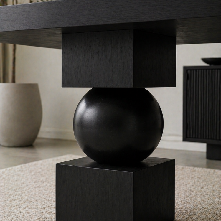 Heykelsi Küre Ayaklı Masif Ahşap Yemek Masası – Modern Tasarım – Minimal & Şık