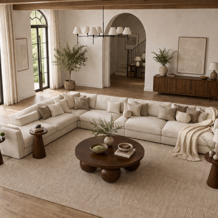 El Yapımı Ahşap Orta Sehpa ve 3’lü Mantar Yan Sehpa Seti – Modern Salon Takımı Minimal & Şık