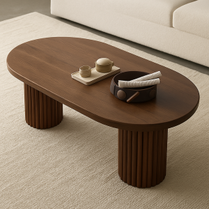 Oval Ahşap Orta Sehpa – Flüt Ayaklı, Modern Tasarım, Doğal Masif Ceviz Oval Ahşap Orta Sehpa – Flüt Ayaklı, Modern Tasarım, Doğal Masif Ceviz