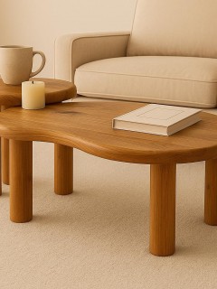 2’li Organik Formlu Eskitme Çam Orta Sehpa Seti - Masif Ahşap, Modern Tasarım