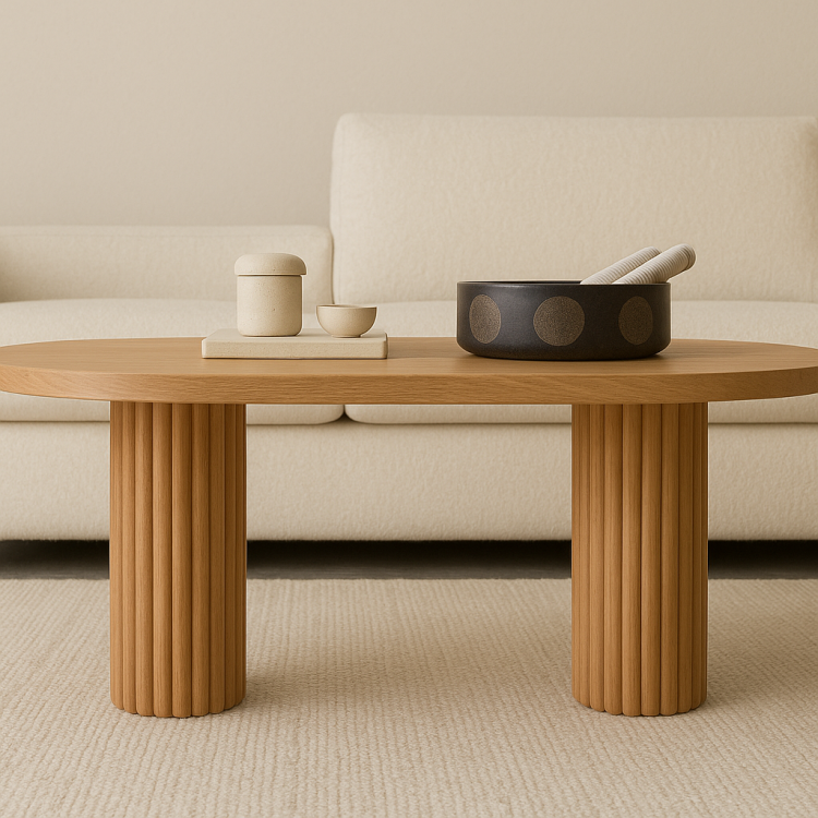 Oval Ahşap Orta Sehpa – Flüt Ayaklı, Modern Tasarım, Doğal Masif Kayın Ağacı Natural Oval Ahşap Orta Sehpa – Flüt Ayaklı, Modern Tasarım, Doğal Masif Kayın Ağacı Natural