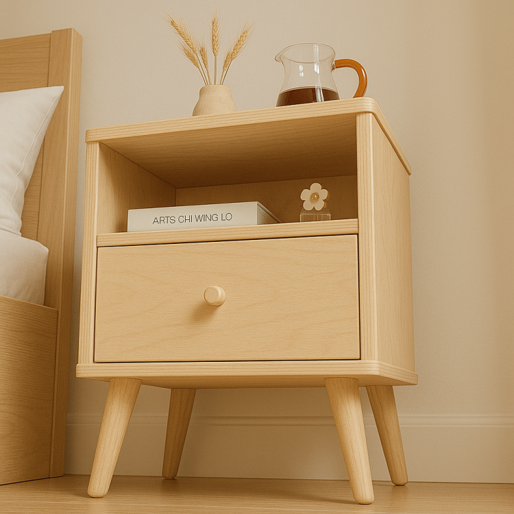 Doğal Huş Kontraplak El Yapımı Komodin – Minimalist & Modern Tasarım Çekmece Ve Raflı Doğal Huş Kontraplak El Yapımı Komodin – Minimalist & Modern Tasarım Çekmece Ve Raflı
