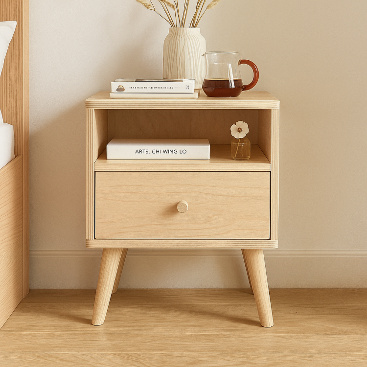 Doğal Huş Kontraplak El Yapımı Komodin – Minimalist & Modern Tasarım Çekmece Ve Raflı Doğal Huş Kontraplak El Yapımı Komodin – Minimalist & Modern Tasarım Çekmece Ve Raflı