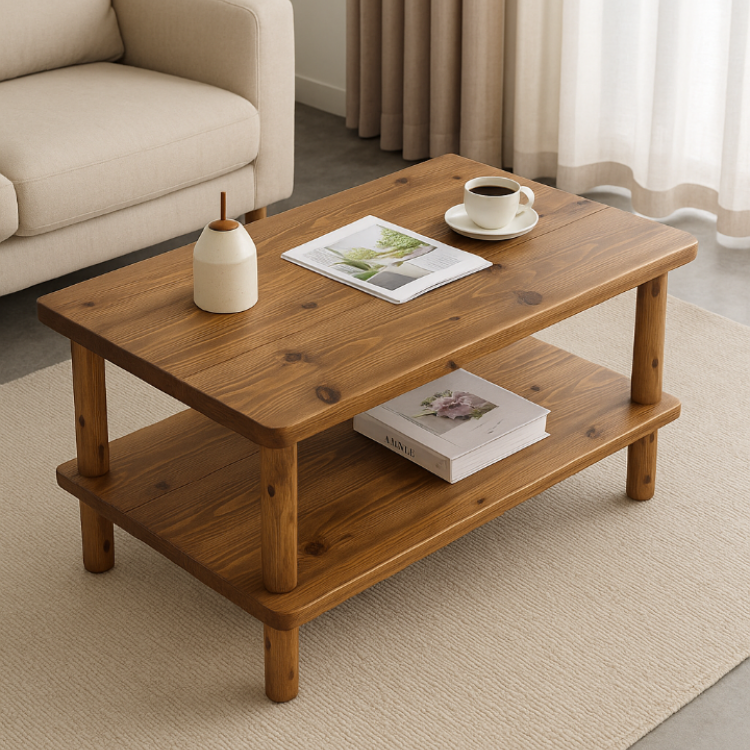 Doğal Ahşap Masif Çam Sehpa – 2 Katlı, Noce Renk, Budaklı Rustik Tasarım (100x55x50 cm) Doğal Ahşap Masif Çam Sehpa – 2 Katlı, Noce Renk, Budaklı Rustik Tasarım (100x55x50 cm)