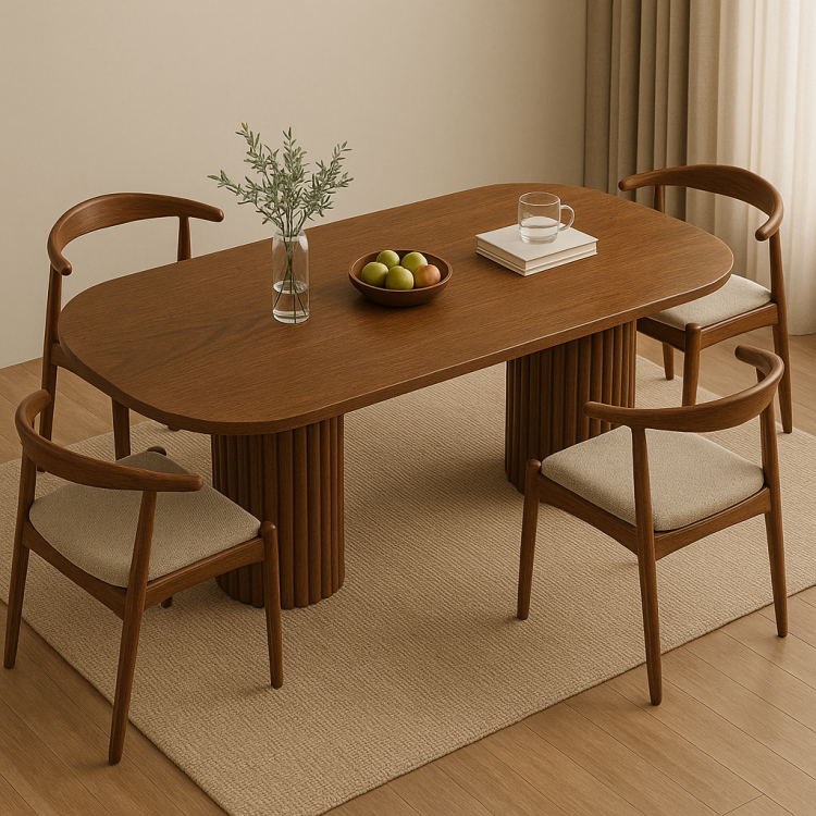Kayın Ağacından Oval Flüt Ayaklı Yemek Masası | 180x75 cm | Modern & Dayanıklı Tasarım