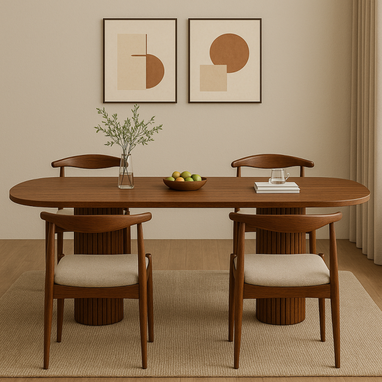 Kayın Ağacından Oval Flüt Ayaklı Yemek Masası | 180x75 cm | Modern & Dayanıklı Tasarım