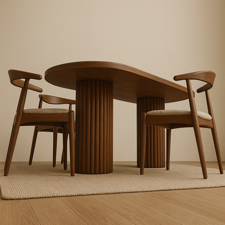 Kayın Ağacından Oval Flüt Ayaklı Yemek Masası | 180x75 cm | Modern & Dayanıklı Tasarım