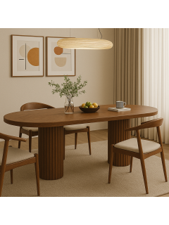 Kayın Ağacından Oval Flüt Ayaklı Yemek Masası | 180x75 cm | Modern & Dayanıklı Tasarım