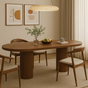 Kayın Ağacından Oval Flüt Ayaklı Yemek Masası | 180x75 cm | Modern & Dayanıklı Tasarım Kayın Ağacından Oval Flüt Ayaklı Yemek Masası | 180x75 cm | Modern & Dayanıklı Tasarım