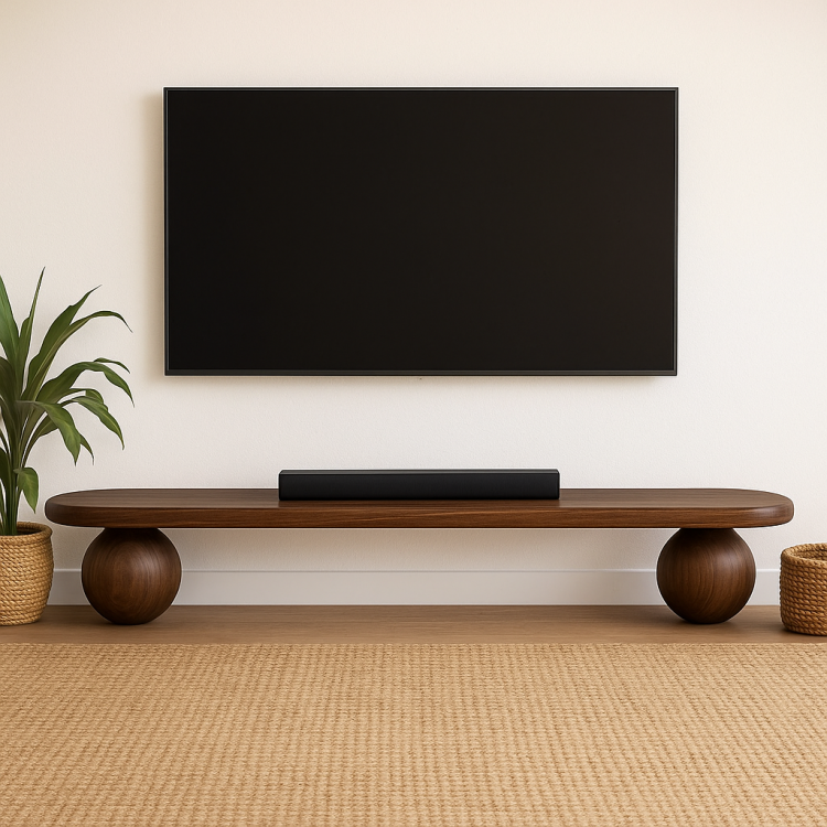 "Modern Noce TV Sehpası – Masif Kayın, El Yapımı Minimal Stil "Yuvarlak Ayaklı TV Ünitesi "Modern Noce TV Sehpası – Masif Kayın, El Yapımı Minimal Stil "Yuvarlak Ayaklı TV Ünitesi