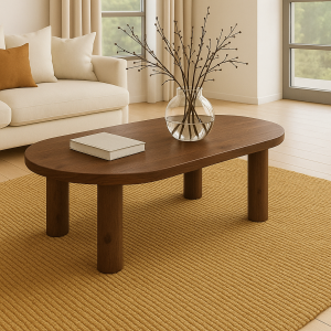 Doğal Masif Ahşap Orta Sehpa – Budaklı Çam Noce Renk, Modern Tasarım