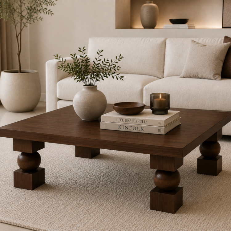 Doğal Masif Ahşap Orta Sehpa 100x100 cm – Heykelsi Küp Top Ayaklı Modern Salon Sehpası Kare Orta Sehpa Doğal Masif Ahşap Orta Sehpa 100x100 cm – Heykelsi Küp Top Ayaklı Modern Salon Sehpası Kare Orta Sehpa