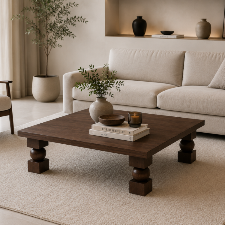 Doğal Masif Ahşap Orta Sehpa 100x100 cm – Heykelsi Küp Top Ayaklı Modern Salon Sehpası Kare Orta Sehpa Doğal Masif Ahşap Orta Sehpa 100x100 cm – Heykelsi Küp Top Ayaklı Modern Salon Sehpası Kare Orta Sehpa