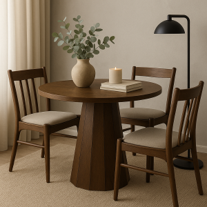 Kayın Masif Ahşap Yuvarlak Masa – 80 cm Çap, 80 cm Yükseklik, Doğal Ahşap, Özel Ölçü ve Renk Seçenekli”