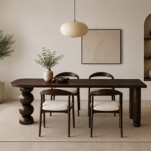 Doğal Kayın Masif Torna Ayaklı El Yapımı Yemek Masası – 150×60×75 cm