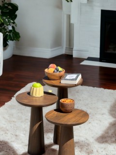 Ceviz 3'lü Mantar Sehpa