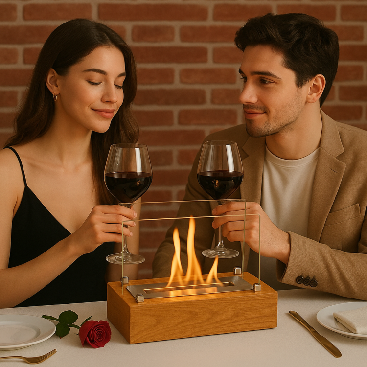 Minimalist Bioethanol Masaüstü Şömine – Ceviz Ahşap Dekoratif & Hediyelik