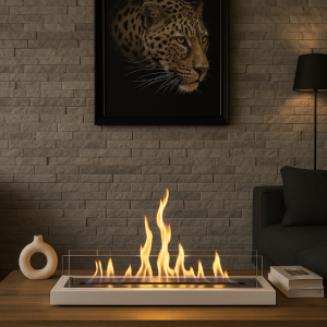 Beyaz Mega Boy Masa Üstü Bigflame Lüx Masa Üstü, Köşe Bioethanol Büyük Şömine Metal Dekoratif Şömine