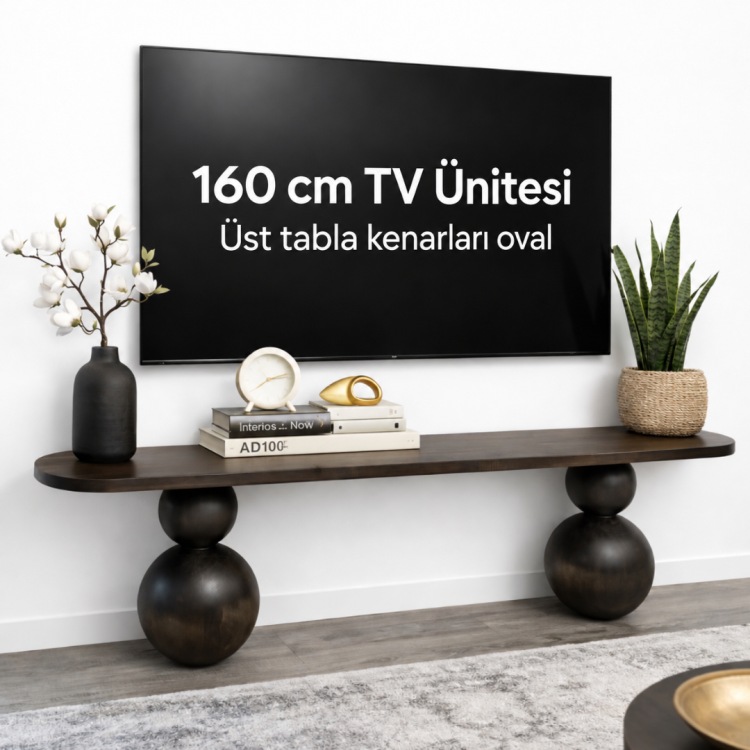 160cm tv ünitesi 2’li yan sehpa (ust tablalar oval) koyu ceviz 160cm tv ünitesi 2’li yan sehpa (ust tablalar oval) koyu ceviz