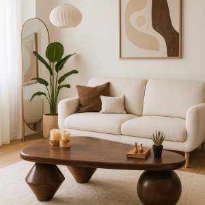 Doğal Masif Ahşap Özel Tasarım Modern Orta Sehpa  El Yapımı Organik Formlu Masif Ahşap