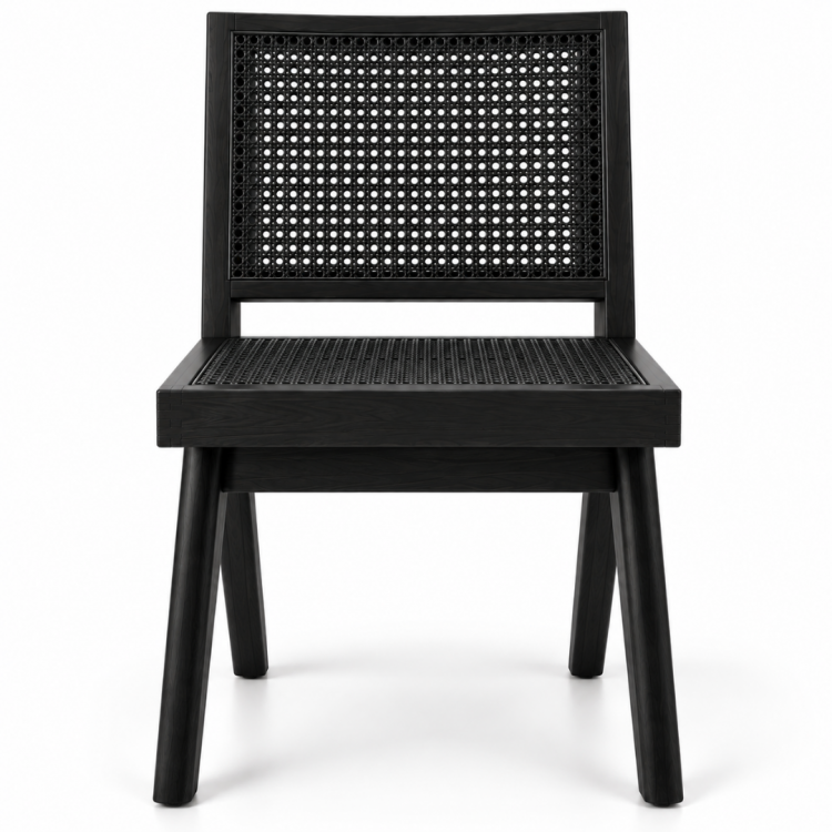 Elanora Rattan Detaylı Masif Ahşap Kolsuz Yemek Sandalyesi – Modern Doğal Tasarım