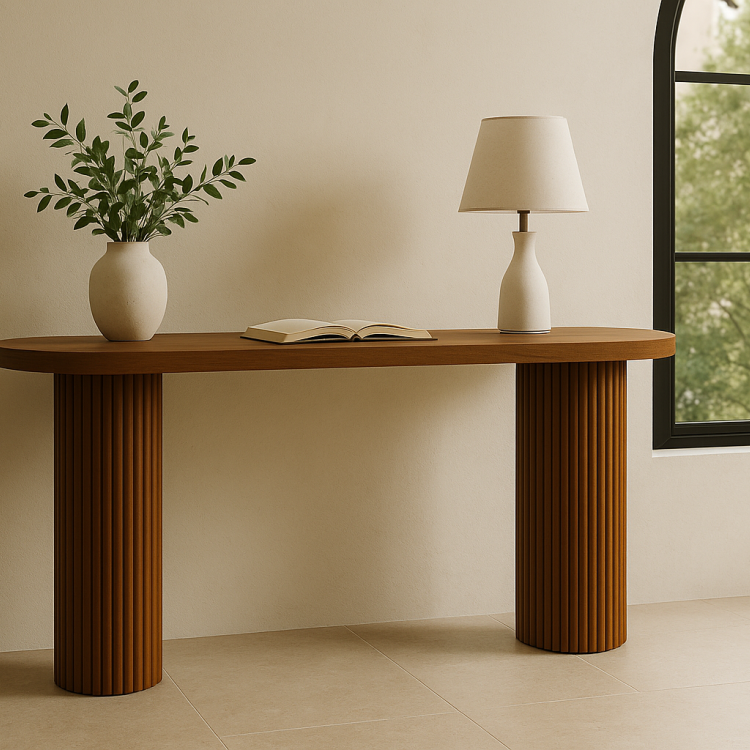 Doğal Kayın Masif Ahşap Dresuar - Oval Formlu Fitil Ayaklı Konsol Doğal Kayın Masif Ahşap Dresuar - Oval Formlu Fitil Ayaklı Konsol