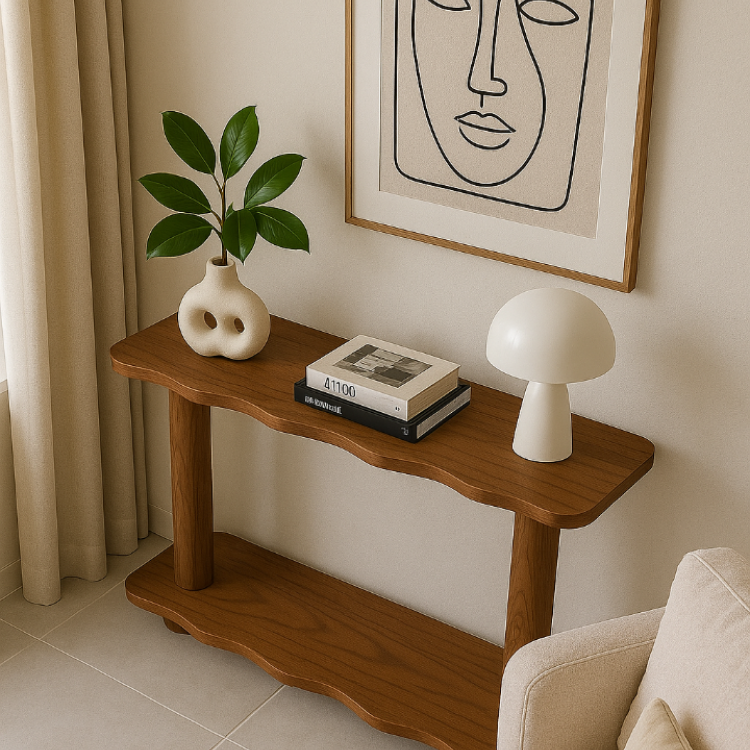 Masif Ahşap 2 Katlı Dekoratif Dresuar Konsol Lux Modern Minimal 2 Katlı