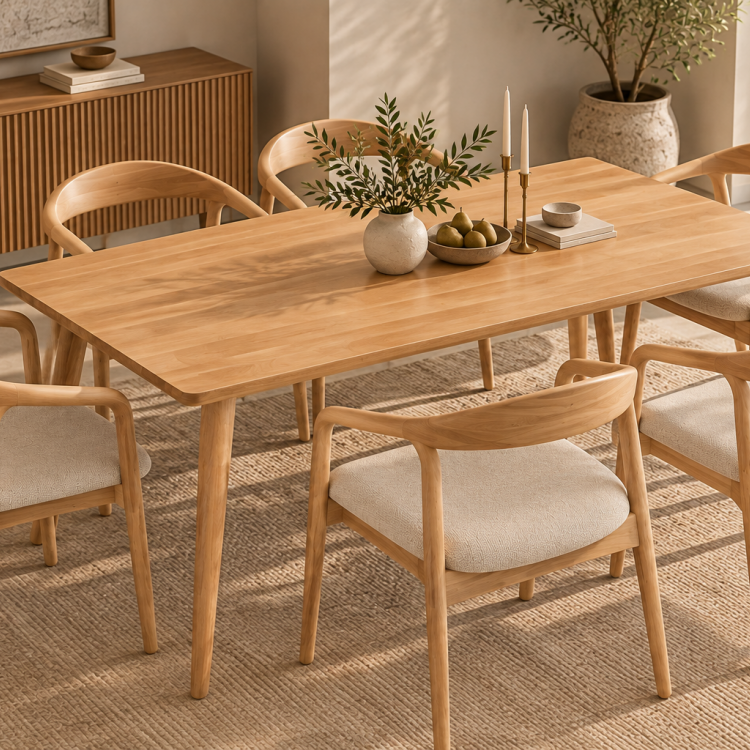 Masif Gürgen Yemek Masası 160x80 cm – Modern Tasarım Dikdörtgen Yemek Masası
