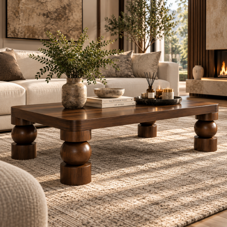 Masif Gürgen Ahşap Orta Sehpa – Özel Torna Top Ayaklı Modern Lüks Tasarım 120x60 cm Masif Gürgen Ahşap Orta Sehpa – Özel Torna Top Ayaklı Modern Lüks Tasarım 120x60 cm