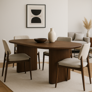 Masif Kayın Ağacından Oval Modern Yemek Masası – 180×80×75 cm