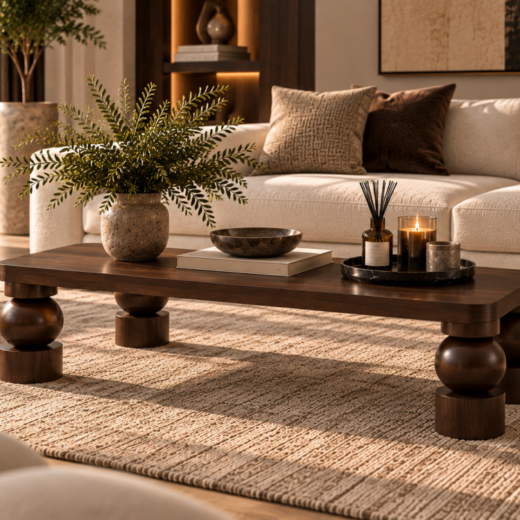 Masif Gürgen Ahşap Orta Sehpa – Özel Torna Top Ayaklı Modern Lüks Tasarım 120x60 cm Masif Gürgen Ahşap Orta Sehpa – Özel Torna Top Ayaklı Modern Lüks Tasarım 120x60 cm