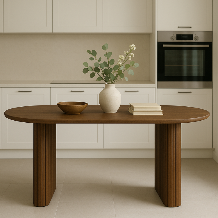 Masif Kayın Ağacından Oval Modern Yemek Masası – 180×80×75 cm