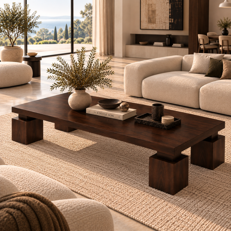 Block 4 Küp Ayaklı Masif Ahşap Orta Sehpa – 140x65 cm Modern Dikdörtgen Tasarım Block 4 Küp Ayaklı Masif Ahşap Orta Sehpa – 140x65 cm Modern Dikdörtgen Tasarım