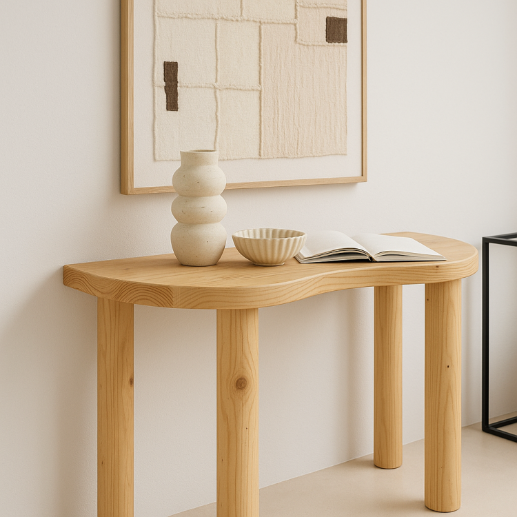 Modern Minimalist Masif Ahşap Dresuar – Şık ve Zarif Tasarım Doğal Ahşap Oval Dresuar