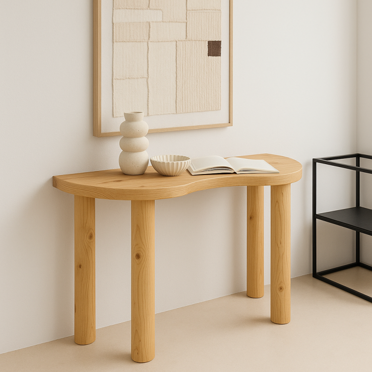 Modern Minimalist Masif Ahşap Dresuar – Şık ve Zarif Tasarım Doğal Ahşap Oval Dresuar