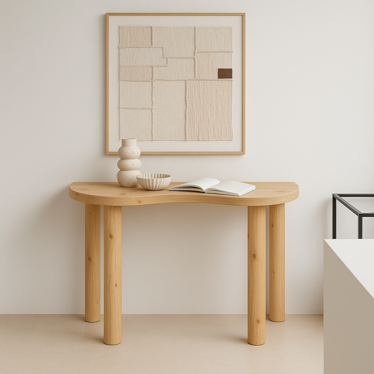 Modern Minimalist Masif Ahşap Dresuar – Şık ve Zarif Tasarım Doğal Ahşap Oval Dresuar