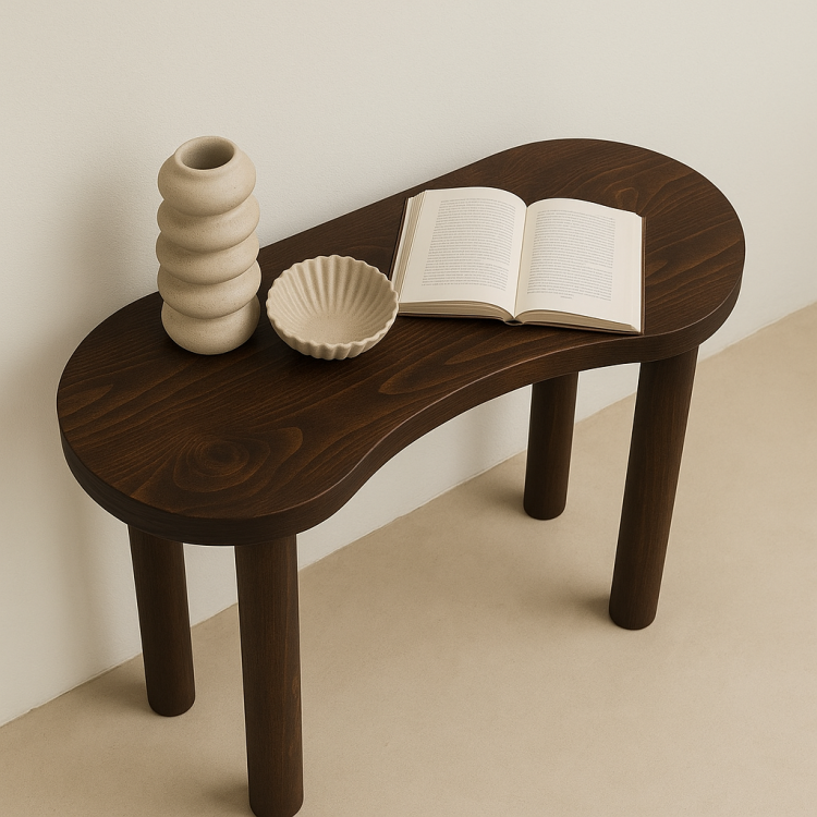 Modern Minimalist Masif Ahşap Dresuar – Şık ve Zarif Tasarım Doğal Ahşap Oval Dresuar