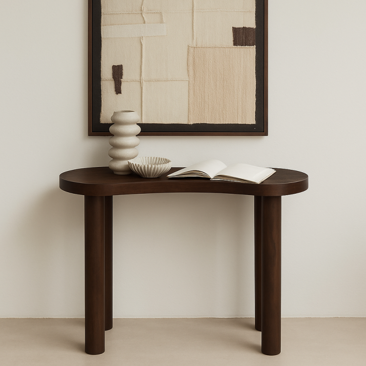 Modern Minimalist Masif Ahşap Dresuar – Şık ve Zarif Tasarım Doğal Ahşap Oval Dresuar