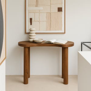 Modern Minimalist Masif Ahşap Dresuar – Şık ve Zarif Tasarım Doğal Ahşap Oval Dresuar